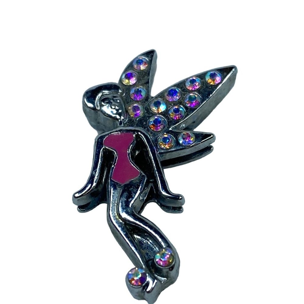 American Jewel Pixie Fairy Pendant Rhinestone Crystals Iridescent Silver Color